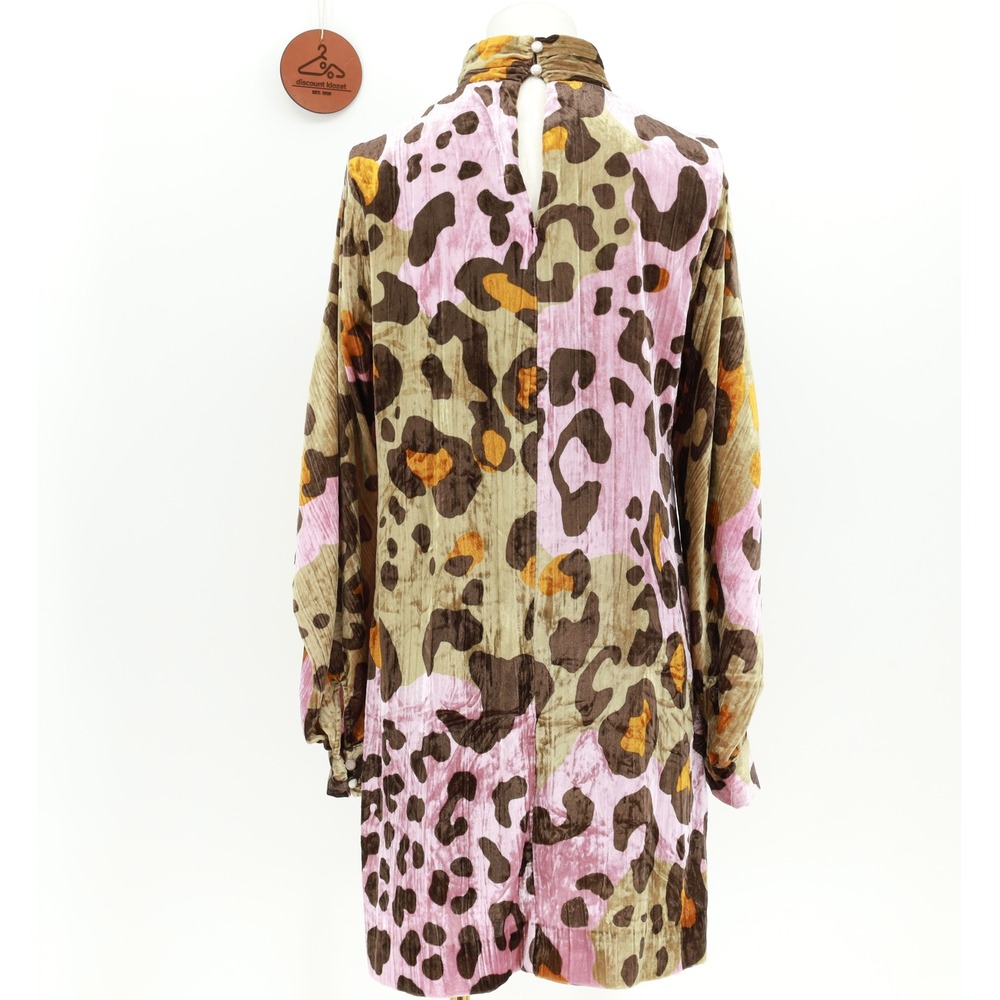 Anthropologie Layla Leopard Crushed Velvet Mini Dress Size 8 Balloon Sleeves - Picture 3 of 13